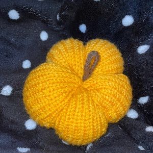 Homemade knitted pumpkin decor